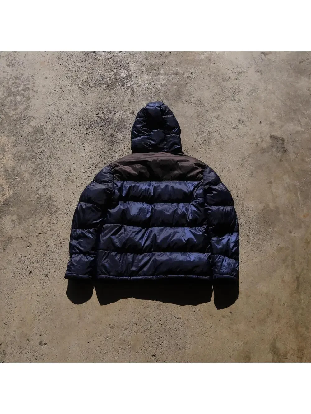 Champion Puffer Jacket Mens Large Navy Black Hooded Full Zip Coat